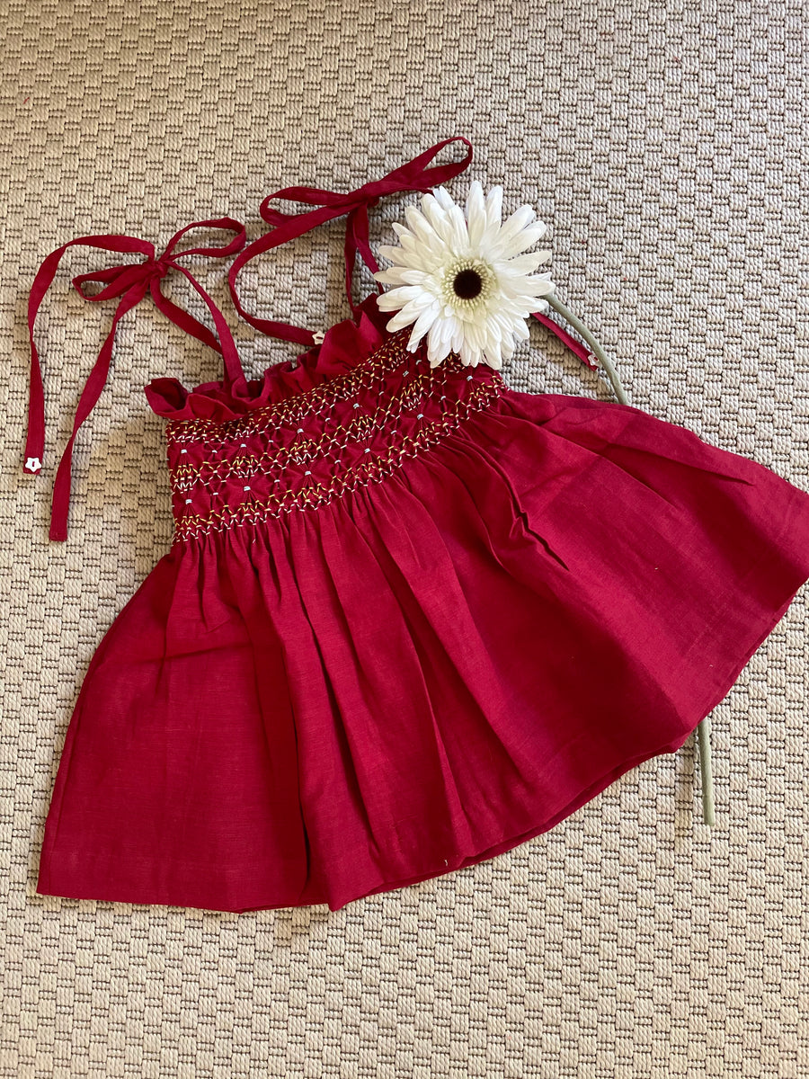 Red Noodle Strap Smocked Dress – All Things Fancy!