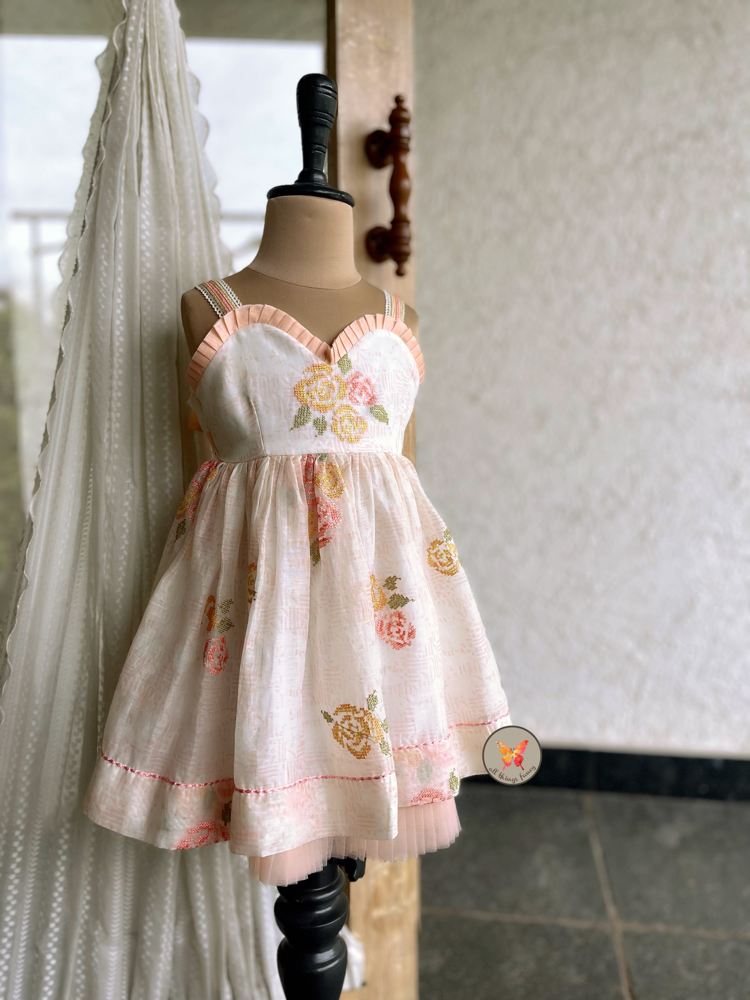 Cross stitch sweetheart dress- Peachy pink