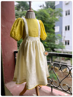 Load image into Gallery viewer, Tiny dot Pinafore Set- Ivory &amp; Lime yellow
