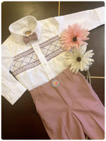 Load image into Gallery viewer, Handsmocked Shirt- Lavender Pants Set
